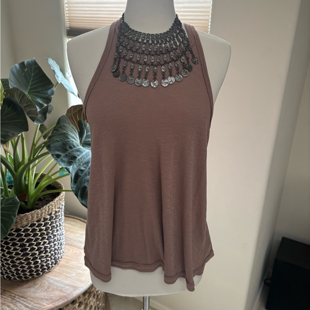 Free People Mauve high neck, relaxed fit Tank Top
